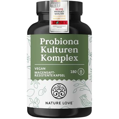 Nature Love Probiona Kulturen Komplex – abgestimmte Bakterienstämme – 300 Mrd. KBE/g – 180 Kapseln, magensaftresistent, vegan – mit Lactobacillus & Bifidobakterien, 20 Mrd. KBE/Tag, 3 Monate