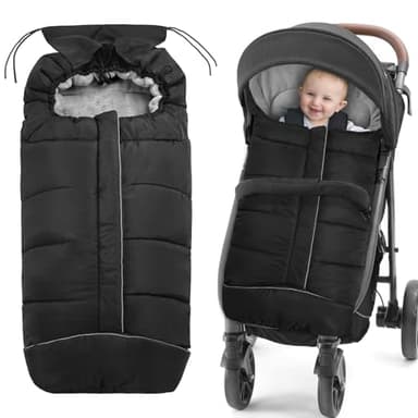 Fußsack Buggy,Fußsack Kinderwagen Winter mit Reißverschluss und Kapuze,Wasserdichter Warmes Thermo-Fleece Fusssack Buggy,Universal Fusssack Kinderwagen Baby Passend für alle Kinderwagen (Schwarz)