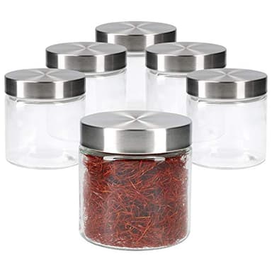 MamboCat Vorratsgläser Set Bera 6-TLG. mit Edelstahldeckel I befüllbare Glasdosen Ø 11 cm je 0,8 Liter I Runddosen mit Drehverschluss I Vorratsglas luftdicht I Aufbewahrungsgläser-Set