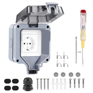 1-Fach Außensteckdose Steckdose, IP66 Wetterfest Outdoor Wandsteckdose 16A Gartensteckdose Aufputz Schutzkontakt mit Klappdeckel für Feuchtraum Garten den Aussenbereich Küche Garage