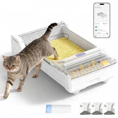 Robotail Vollständig Offener Selbstreinigende Katzentoilette Katzenklo Selbstreinigend, Extra Großer Platz Automatisches Elektrisches Katzenklo mit APP-Steuerung, Anti-Klemm-Design