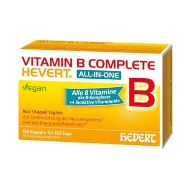 Vitamin B Complete Hevert All-in-One mit allen 8 Vitaminen des B-Komplexes und 4 bioaktiven Vitaminoiden, 120 St. Kapseln