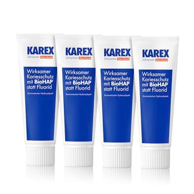 KAREX Zahnpasta - 4 x 75 ml - Für gesunde, weiße Zähne ohne Fluorid - Schützt effektiv vor Karies & Zahnfleischproblemen mit Hydroxylapatit
