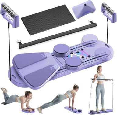 6-in-1 Pilates Reformer Board, Faltbares Pilates Set, Heimtrainingsgerät für Core-Übungen, Schwarz Multifunktionales Bauchmuskeltrainingsboard mit Multi-Functional Ab Exercise Board (Lila staz)