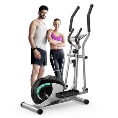 Dripex Crosstrainer für zuhause, Magnetisch Ellipsentrainer, Ultraleiser Crosstrainer mit 8-stufiger Widerstand, 6KG Schwungrad, Pulssensor, LCD Monitor, Gerätehalterung, Transporträder (Grün)