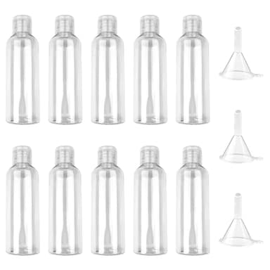 Newpop 10 Stück Reiseflaschen zum Befüllen, 100ml Plastikflaschen Set, Travel Bottles mit 3 Trichter, Leere Abfüllflaschen Reise, Reisegröße Behälter, Kosmetikflaschen für Shampoo, Lotion, Spülung