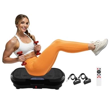 TLGREEN Vibrationsplatte 120 Stufen 10 Trainingsprogramme | Kompaktes Design | Trainingsbänder | rutschfest | Leiser Motor | Leistungsstarke Fitness Vibrationsboard Zuhause | Ganzkörpertraining