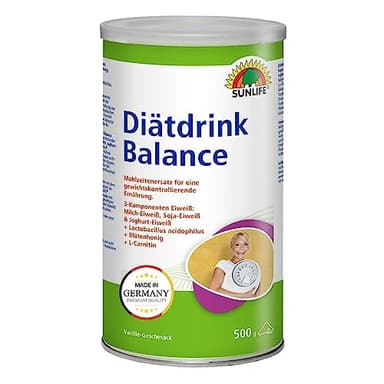 SUNLIFE Trinkmahlzeit Pulver 1 x 500g - kalorienarmer Mahlzeit-Ersatz mit 3-Komponenten Eiweiß & L-Carnitin - Flüssignahrung ersetzt bis zu 2 Hauptmahlzeiten - Protein Drink mit Magnesium & Zink