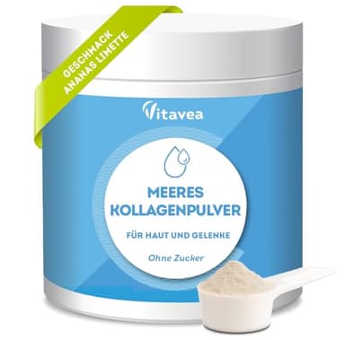 Marine Collagen Pulver - Reich an Vitamin C - 10.000 mg Kollagen Typ 1 - Gelenke, Hautschönheit, Anti-Aging - Ananas/Limettengeschmack - Ohne Zuckerzusatz - Meeres- Kollagen Pulver - Vitavea