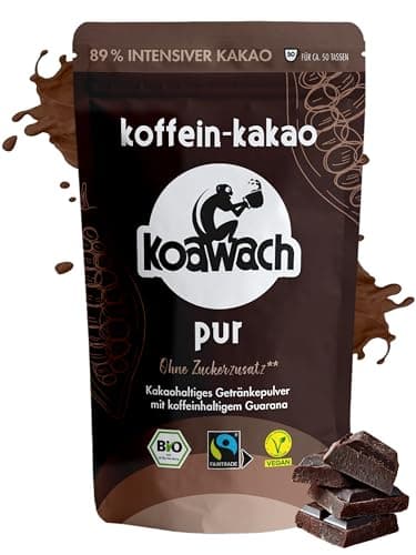 koawach – Kakaopulver Pur Schoko Getränkepulver 500 g – herbe Bio-Trinkschokolade mit Koffein aus Guarana & ohne Zuckerzusatz – vegan & Fairtrade – schokoladiger Energie-Kakao für heiße & kalte Drinks