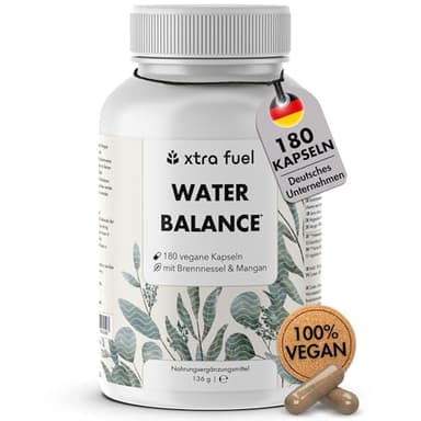 Water Balance Komplex - 180 vegane Entwässerungstabletten hochdosiert für Bindegewebsbildung – Brennnessel Kapseln mit rotem Weinrebenblatt, Rosskastanie, Magnesium & Mangan - vegan & laborgeprüft