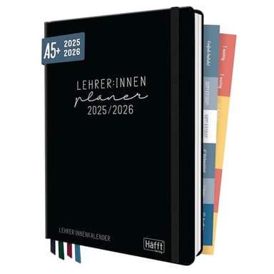 Häfft® Lehrer-Planer 2025/2026 A5 + "Black Edition" Hardcover Lehrerkalender/Schuljahresplaner mit 236 Seiten, Stickern und mehr - nachhaltig & klimafreundlich