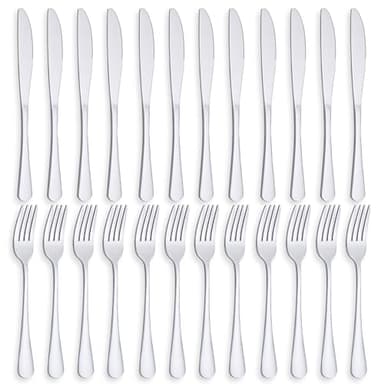 PionStar 24 Stück Messer und Gabelsets, Besteck Set 12 Personen, Gabeln 12 Stück/Tafelmesser 12 Stück, Spülmaschinenfest, Hochglanzpoliert, Besteck Set mit Messer und Gabel