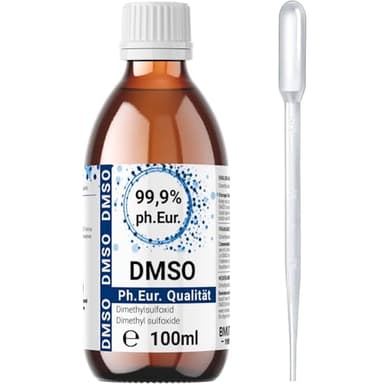 1x 100ml DMSO 99,9% – Dimethylsulfoxid in Pharmaqualität nach Ph. Eur – Hochreine Lösung in UV-geschützter Braunglasflasche – Laborgeprüft – 99,9% Reinheit