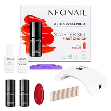 NÉONAIL Starter Set FIRST CHOICE - LED UV Lampe - UV Nagellack - Shellac - Maniküre Set - Top - Shellac Set Starterset mit Lampe - Sets - Nagellack Set - Farben - Base - Manicure - Nagelset