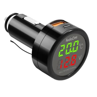 Giantdeer Voltmeter 12V Auto,3 in 1 USB C Voltmeter Zigarettenanzünder mit Temperatur/Digital Spannungsanzeige,Batteriewächter PD&USB Auto Ladegerät,Digital Thermometer Auto für 12V/24V LKW Wohnmobil
