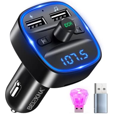 Bluetooth 5.3 FM Transmitter, KFZ Bluetooth Adapter Auto Radio, 2 USB Autoladegerät LED Display Auto Ladegerät Musik-Player Zigarettenanzünder mit Freisprechen, unterstützen BT, SD-Karte, USB-Disk