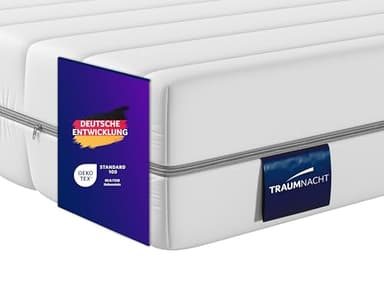 Traumnacht Basis orthopädische 7-Zonen Kaltschaummatratze für alle Schlaftypen, Härtegrad H3 (mittelfest), 140 x 200 cm, weiß, Öko-Tex zertifiziert, produziert nach deutschem Qualitätsstandard