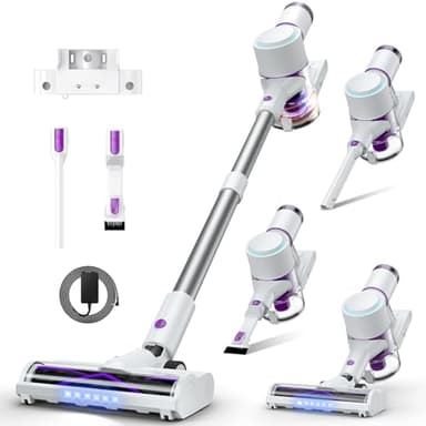 Akku Staubsauger 45000Pa, 60Min, nur 1,75 kg, 6-in-1 Staubsauger Kabellos mit Touchscreen, LED-Leuchten, Anti-Tangle-Bürste & Ladestation, 7-Schicht-Filtration für Tierhaare, Teppiche, Hartböden, Auto