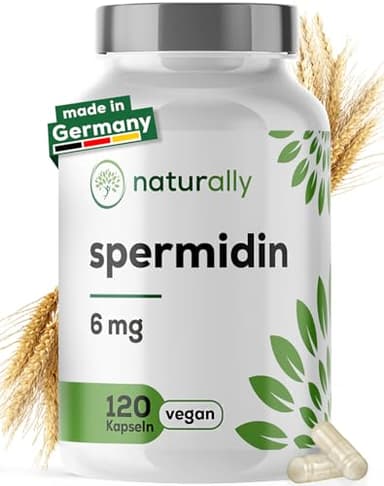 naturally Spermidin Kapseln hochdosiert [120 Stück] – NEU 6 mg pro Kapsel aus Weizenkeimen, Spermidin Pulver, vegan, ohne Zusätze