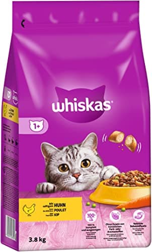 WHISKAS Katzen Trockenfutter Beutel Adult 1+ mit Huhn 3,8kg