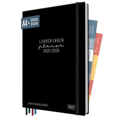 Häfft® Lehrer-Planer 2025/2026 A4 + "Black Edition" Hardcover Lehrerkalender mit Wochenkalendarium, 226 Seiten, Stickern und mehr - nachhaltig & klimafreundlich