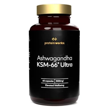 Ashwagandha KSM-66 Ultra, Hochdosiert 3000mg Premium-Formulierung, KSM-66 Ashwagandha-Wurzelextrakt 250mg, Mit Schwarzem Pfeffer & Vitamin B6, Steigert die Konzentration, 60 Kapseln – Protein Works