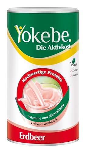 Yokebe - Die Aktivkost - Erdbeer - Mahlzeitersatz zur Gewichtsabnahme - glutenfrei, laktosefrei und vegetarisch - Diät-Drink mit Proteinen - 500 g = 12 Portionen