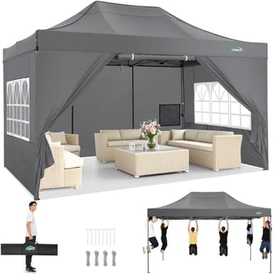 COBIZI Faltpavillon Pavillon 3x4.5 Wasserdicht Stabil, Outdoor Faltbar Garten Pavillon UV Schutz 50+, Partyzelt mit 4 Seitenteilen, Grau