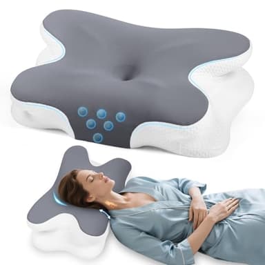 Nackenkissen - Orthopädisches Kopfkissen aus Memory Foam - Ergonomisches Kopfkissen gegen Nackenschmerzen für Seitenschläfer, Rückenschläfer und Bauchschläfer mit Eisseiden Bezug (Dunkelgrau)
