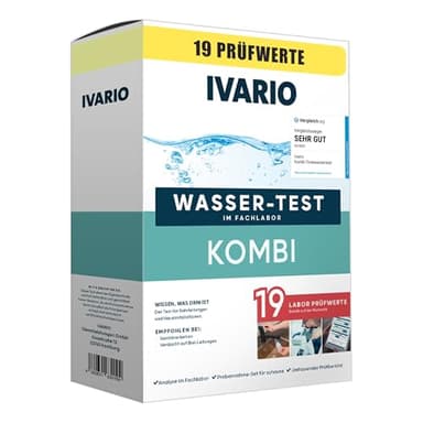 IVARIO Labor-Wassertest Kombi (19-in-1) für Trinkwasser, Experten-Analyse im Deutschen Fachlabor. Leitungswasser-Test mit 19 Prüfwerten
