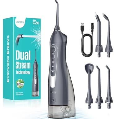 COSLUS Munddusche Kabellos Trragba Elektrische: 300ML WassertankTestsieger 2025 IPX7 Wasserdicht für Oral Health Enthusiasten Tägliche Tiefenreinigung Reinigung auf Reisen 5 Multifunktionale Jet-Tipps
