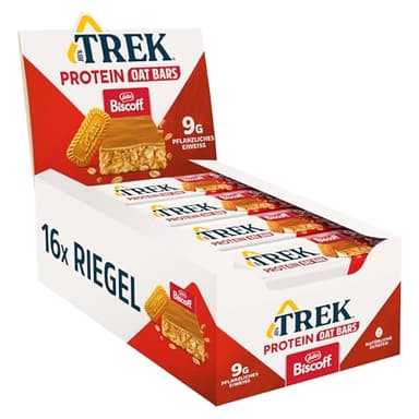 JB's TREK Protein Haferriegel I Biscoff I Pflanzliches Protein I Vegan I 16 x 50g Riegel I 800g