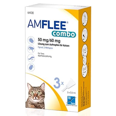 AMFLEE Combo Flohmittel für Katzen, 50 mg/60 mg Lösung zum Auftropfen für Katzen mit Fipronil und (S)-Methopren, 3 Einzeldosis-Pipetten