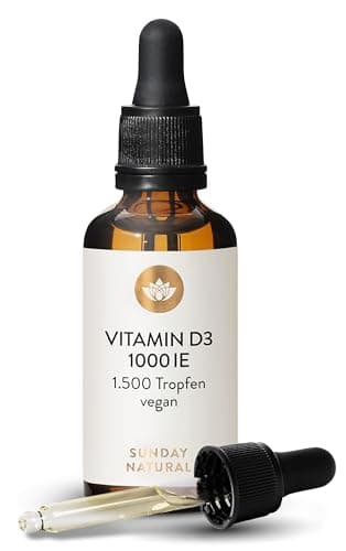 SUNDAY NATURAL® Vitamin D3 Tropfen – 1.000 IE Sunferol® Vegan D3 pro Tropfen – Premium Vitamin D hochdosiert in MCT-Kokosöl gelöst, Langzeitvorrat, laborgeprüft