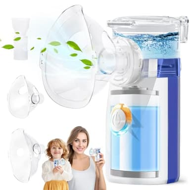 600mAh Inhalationsgerät für kinder und Erwachsene, Inhalator Vernebler Atemwegserkrankungen Wirksam, Elektrische Inhaliergerät Laufzeit 150–180 Min, Nebulizer Tragbar Set mit 2 Maske und Mundstück