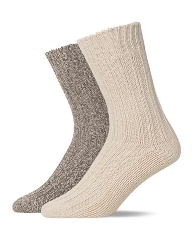 Snocks 2 Paar Wintersocken - Norweger Wollsocken für warme und trockene Füße - Thermosocken Damen & Herren - Warme Socken - Gr. 35-38 - Farbe Braun/Offwhite