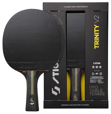 STIGA Trinity V2 Tischtennisschläger – 3 Sterne Tischtennisholz, ITTF-zugelassener Belag, Ergonomischer Griff – für Offensive Spieler, Schwarz