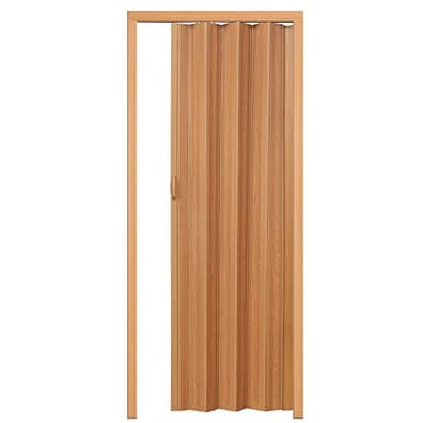 tectake® Schiebetür Komplettset, Lamellentür, Falttür, Tür 80x203 cm, Raumtrenner mit Laufschiene, Vorhang gegen Zugluft, Klapptür als Kälteschutz, Schallschutz, Holz Optik - Nussbaum
