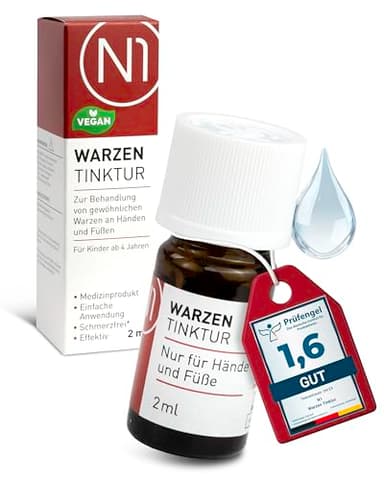N1 Warzen Tinktur 2ml - Effektiver Warzenentferner [Medizinprodukt] - Einfach anzuwenden & schmerzfrei - Nur 1x pro Woche - Ideales Warzenmittel für Stiel-, Dornwarzen & Gewöhnliche Warzen