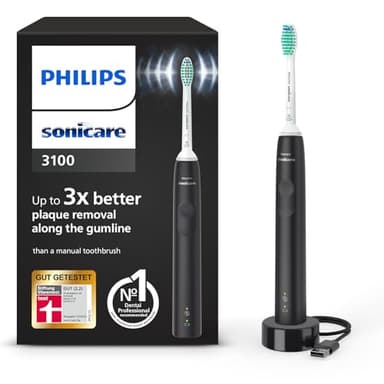 Philips Sonicare 3100 elektrische Zahnbürste, Schallzahnbürste, Andruckkotrolle und Timer, Schwarz, HX3671/14
