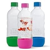 Ersatz-Sprudelwasserflaschen für SodaStream, 1 Liter, BPA-frei und auslaufsicher (kompatibel mit Fizzi, One Touch, Jet, Source, Play, Genesis, Power-Modellen), 3er-Pack (mehrfarbig)