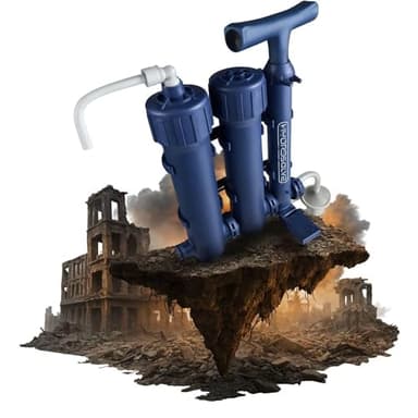 Hydrosolve stromloser Notfall Wasserfilter mit Handpumpe – filtert 99,999% Bakterien – Ohne Chemie – Trinkwasserfilter für Blackout, Krieg, Krisenvorsorge, Camping & Outdoor Survival | (Wasserfilter)