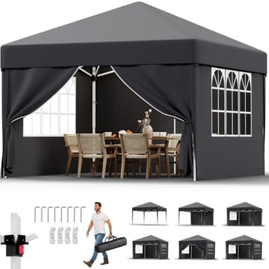 JUMMICO Pavillon 3x3 Wasserdicht Stabil Winterfest mit 4 Seitenwänden,Faltpavillon Höhe Verstellbar,Pavillion UV Schutz 50+,Gartenpavillon Faltzelt für Garten, Innenhof, Camping,Gazebo Grau