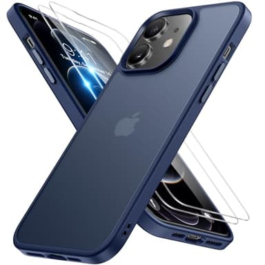 Miracase für iPhone 12/12 Pro Hülle[mit 2 Schutzglas] 360°Airbags 3-lagige Militärschutz Stoßfest Kratzfest Anti-Fingerabdruck Tolle Haptik Dünn Handyhülle für iPhone 12/12 Pro 6,1 Zoll, Matt-Blau