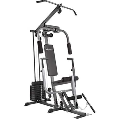 tectake 800546 Kraftstation, Fitnessstation Heimtrainer, Model 2, Schwarz, Stahl/Kunstleder