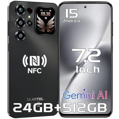 OUKITEL C68 Plus Handy ohne Vertrag - 24GB+512GB/1TB mit 7,2" 120Hz Display, 6000mAh 64MP+8MP Handy, 1,81" Rückbildschirm Smartphone ohne Vertrag, Android 15 Simlockfreie Handys Dual SIM/BT5.0/Schwarz