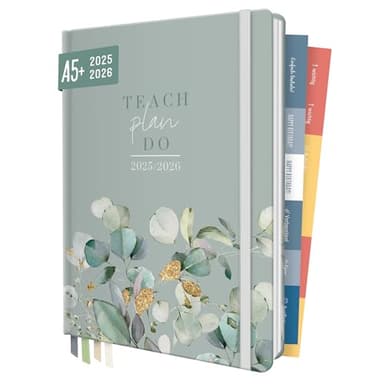 Häfft® Lehrer-Planer 2025/2026 A5 + "Minty Leaves" Hardcover Lehrerkalender/Schuljahresplaner mit 236 Seiten, Stickern und mehr - nachhaltig & klimafreundlich