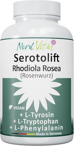 Nord Vital Serotolift - Serotonin und Dopamin Vorstufen - Rhodiola Rosea, L-Tryptophan, L-Tyrosin, L-Phenylalanin, Chrom, Zink, Vitamine D3, B5, B6, B9 und B12 -Vegan - in Deutschland hergestellt