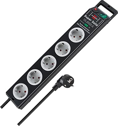 Brennenstuhl Super-Solid Steckdosenleiste 5-Fach mit Überspannungsschutz (Mehrfachsteckdose mit 2,5m Kabel und Schalter - aus bruchfestem Polycarbonat) schwarz/grau